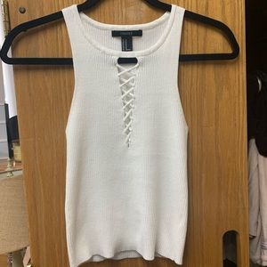 BRAND NEW white knit tank with criss cross detail